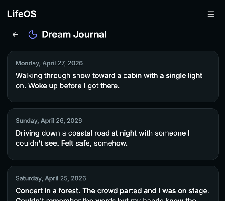 Dream journal entries