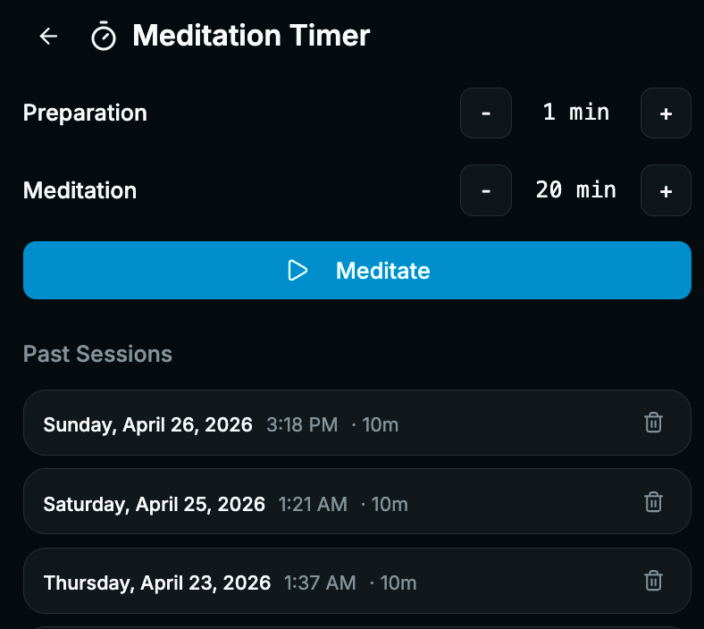 Meditation timer with session log